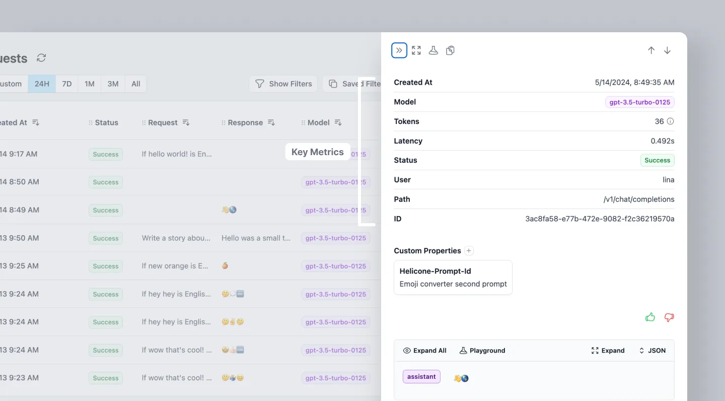 View key metrics without logging request or response details with Helicone's Omit Logs feature.