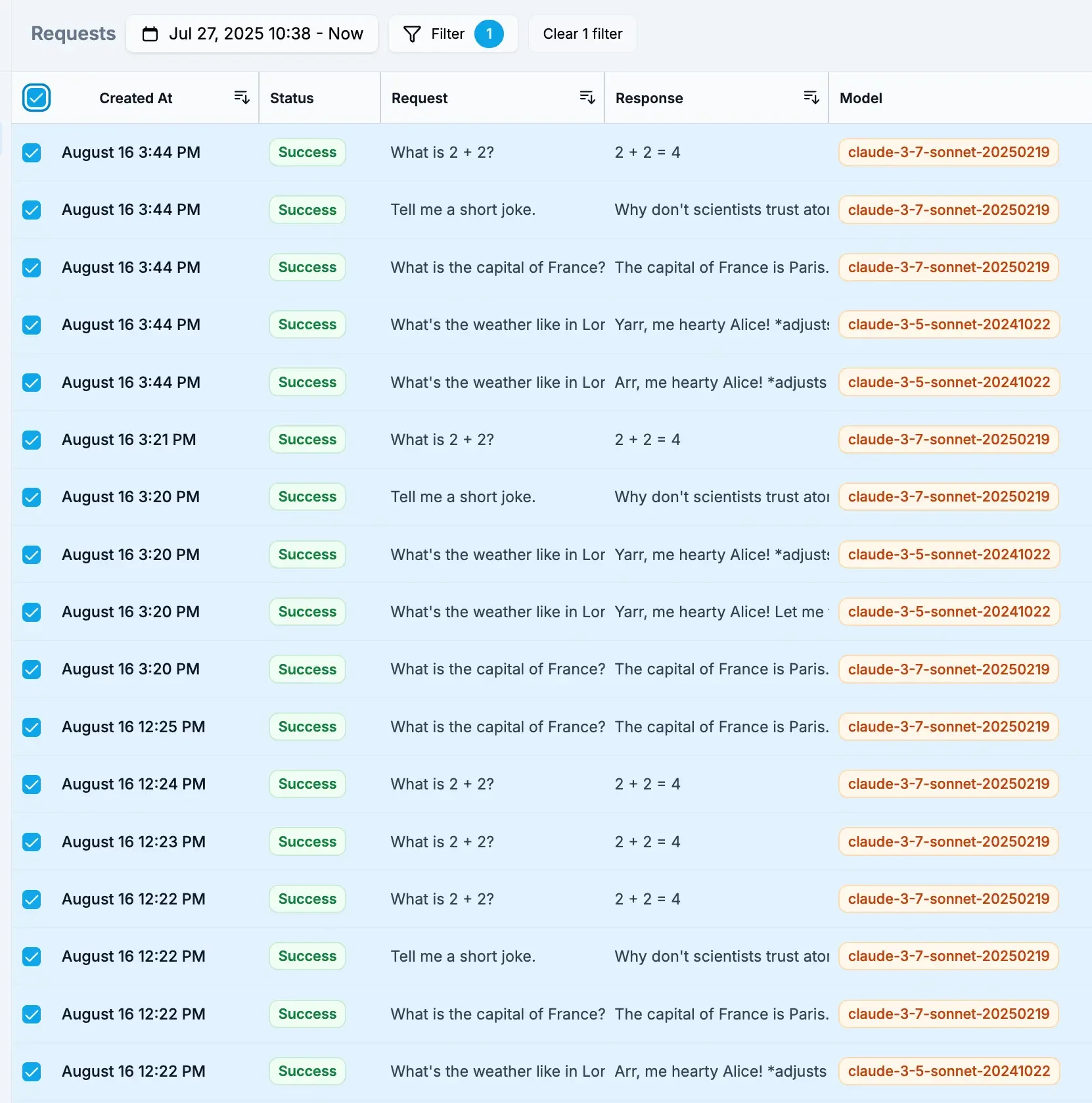 Selecting multiple requests to add to dataset