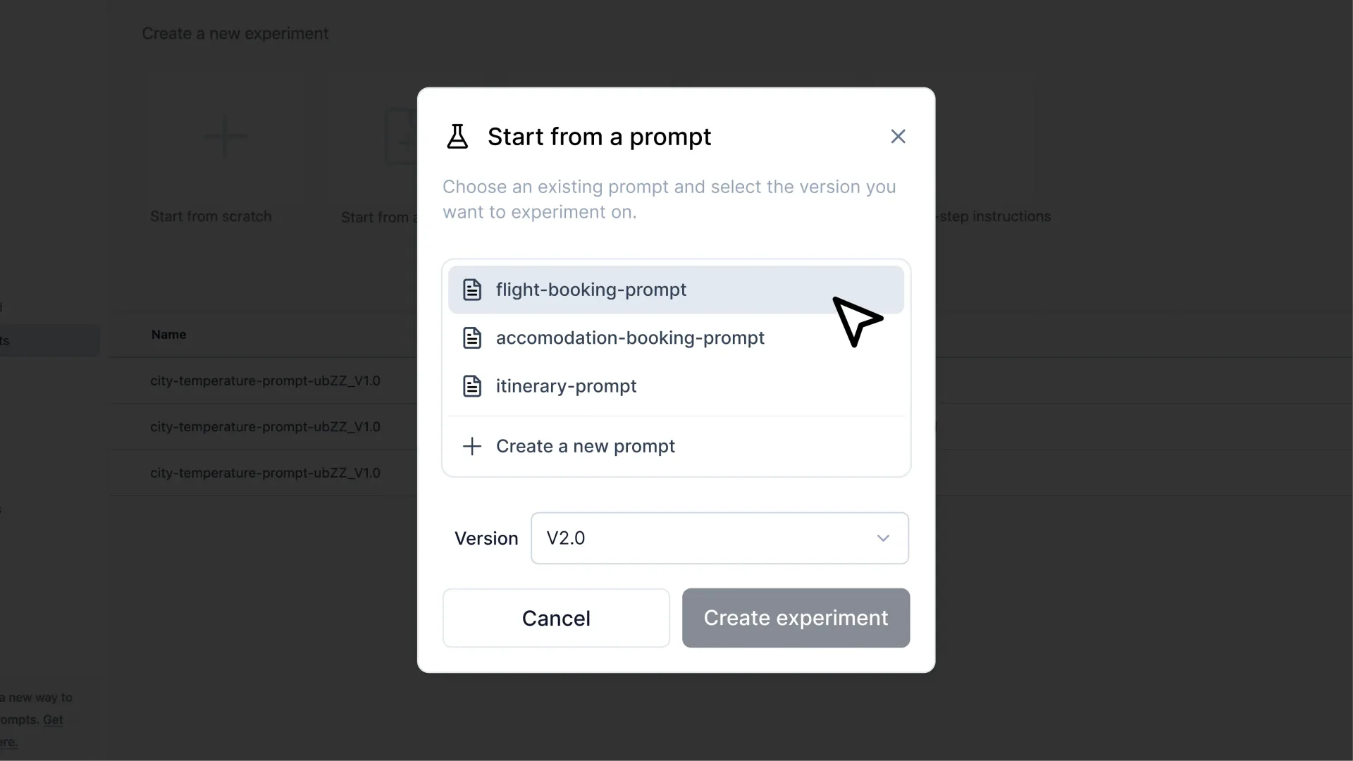 Start an experiment from a prompt. 