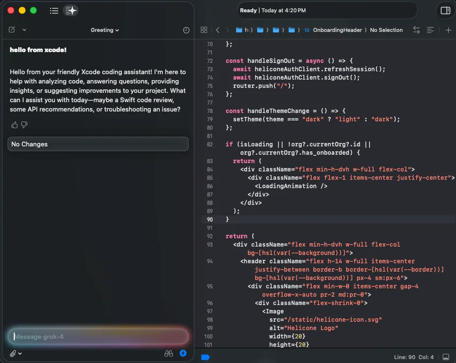 Chatting in Xcode and viewing requests in Helicone